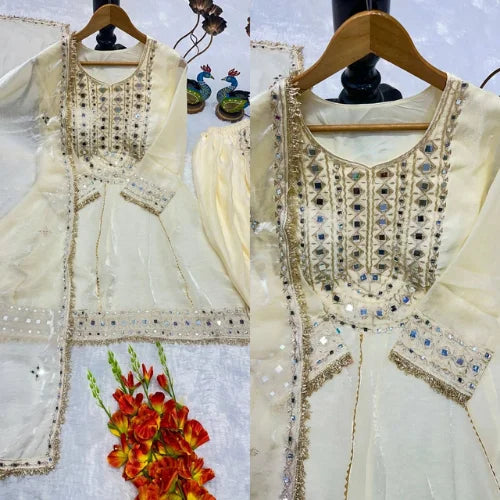 Mirror Work Frandy Silk Dhoti Suit Set