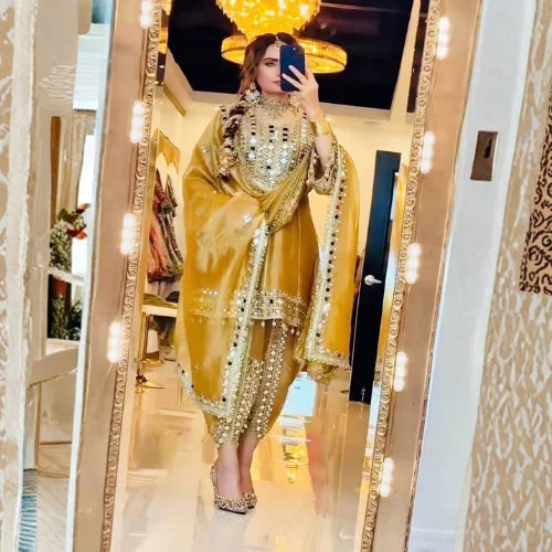 Mirror Work Frandy Silk Dhoti Suit Set