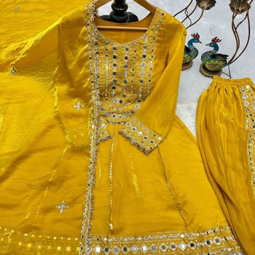 Mirror Work Frandy Silk Dhoti Suit Set