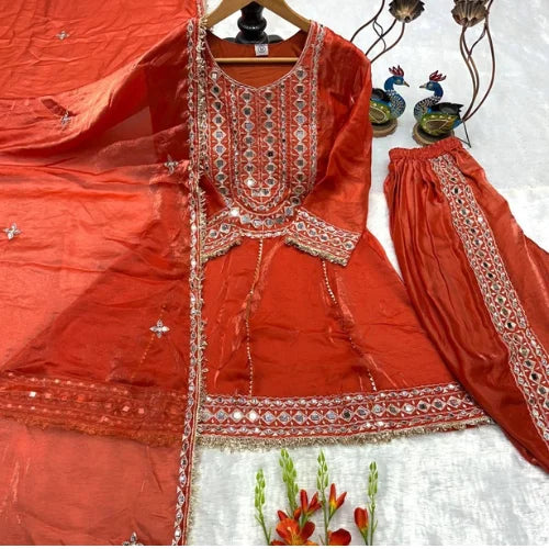 Mirror Work Frandy Silk Dhoti Suit Set