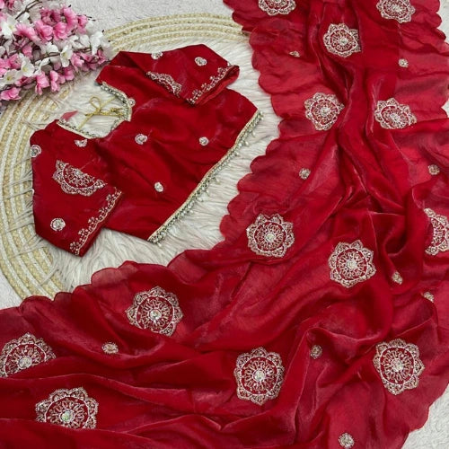 Fendi Satin Khatli Work Designer Saree