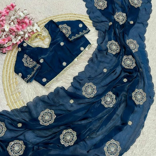Fendi Satin Khatli Work Designer Saree