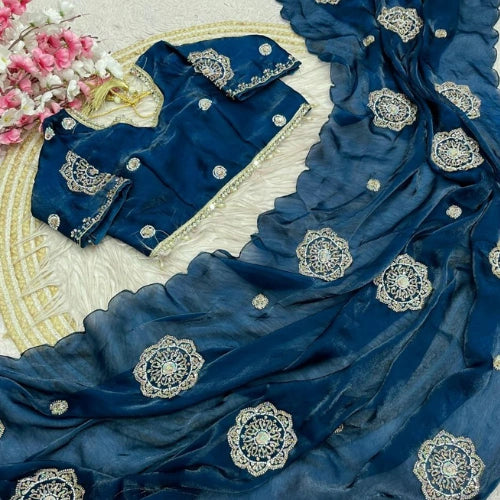 Fendi Satin Khatli Work Designer Saree