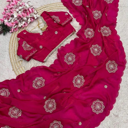 Fendi Satin Khatli Work Designer Saree