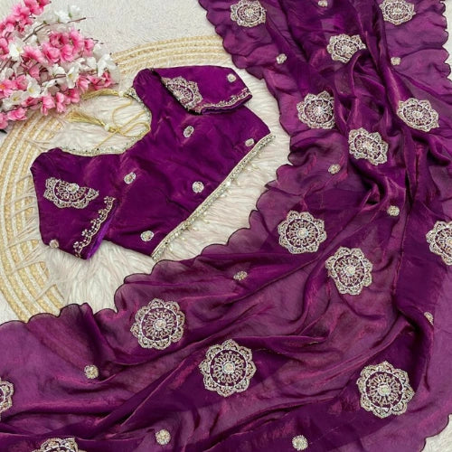 Fendi Satin Khatli Work Designer Saree