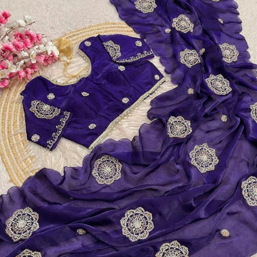 Fendi Satin Khatli Work Designer Saree