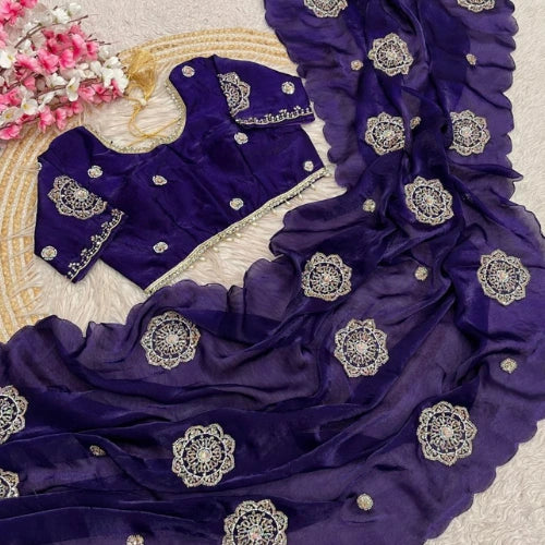 Fendi Satin Khatli Work Designer Saree
