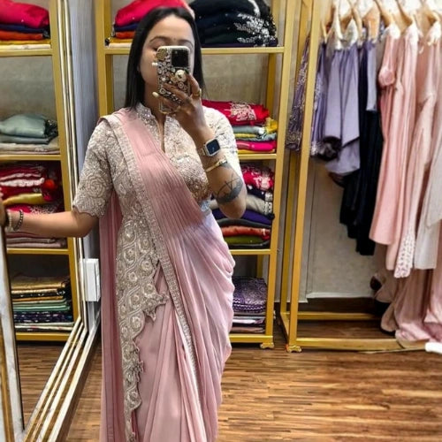 Chinon Elegance Ready to Wear Embroidered Saree