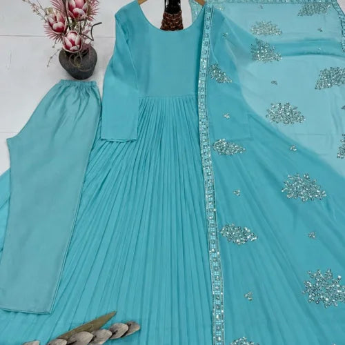 Heavy Faux Georgette Embroidered Gown Set