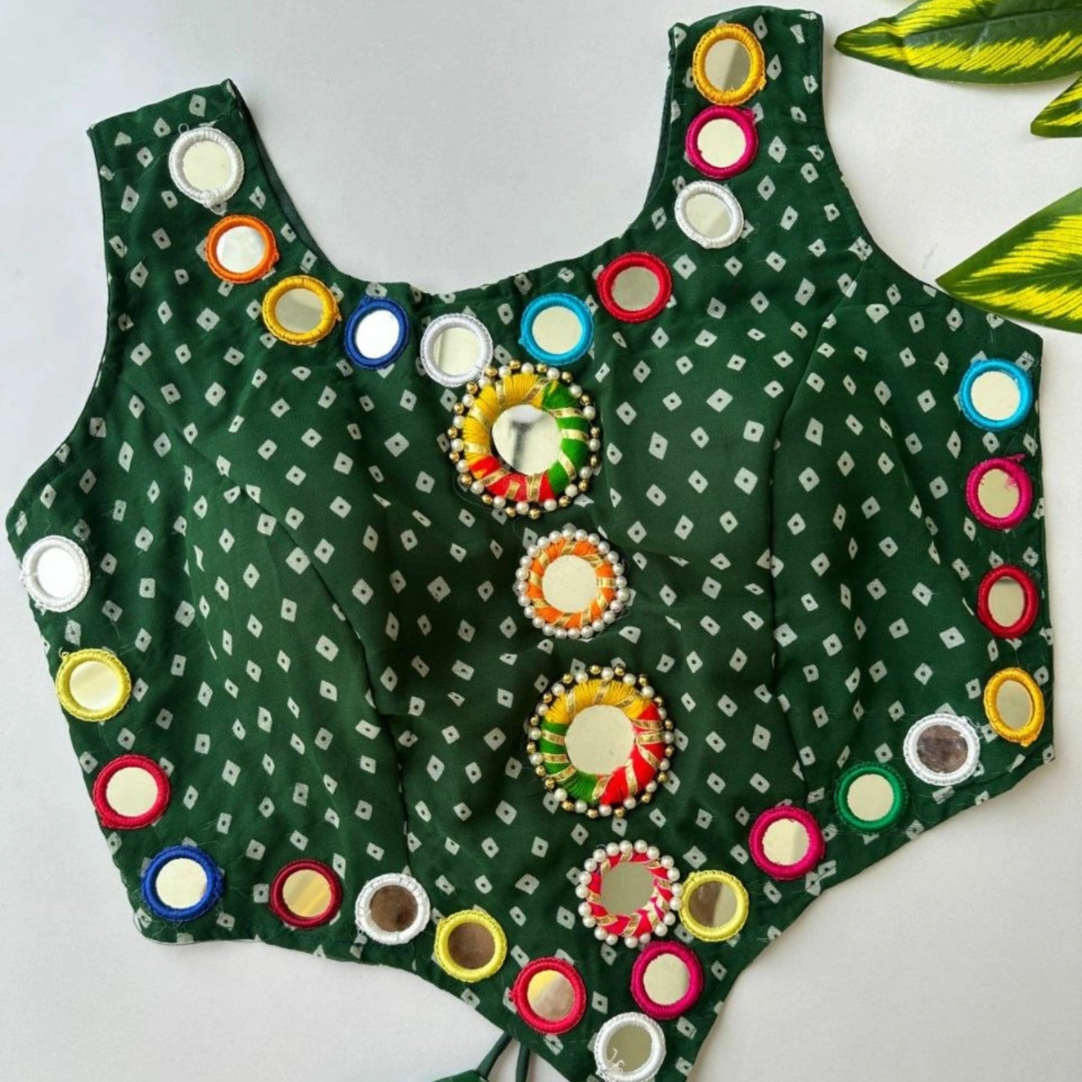 Navratri Bandhani Mirror Work Designer Blouse