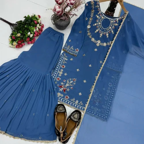 Heavy Embroidered Faux Georgette Suit Set