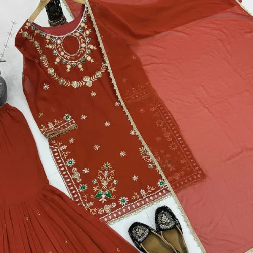 Heavy Embroidered Faux Georgette Suit Set