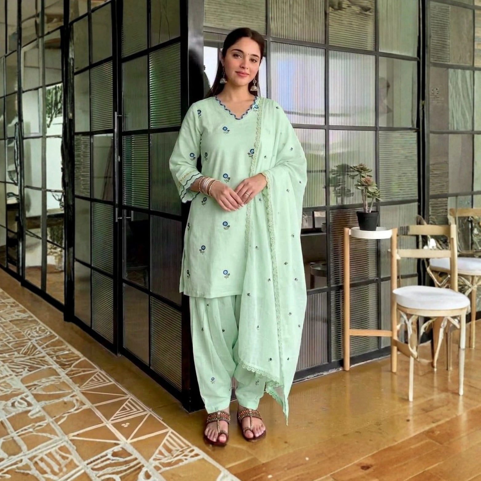 Mint Chanderi Farshi Suit Set