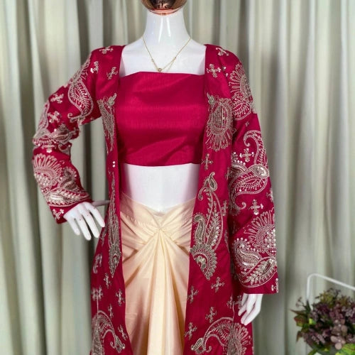 Draped Dhoti Skirt Set with Embroidered Koti