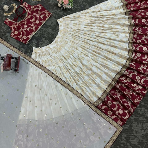 Jacquard Coding & Sequins Embroidered Lehenga Set
