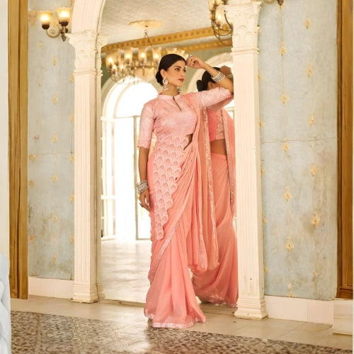 Noor Elegance Chinon Lace Border Saree