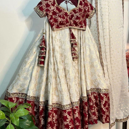 Jacquard Coding & Sequins Embroidered Lehenga Set