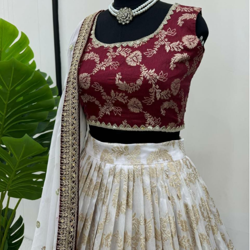Jacquard Coding & Sequins Embroidered Lehenga Set
