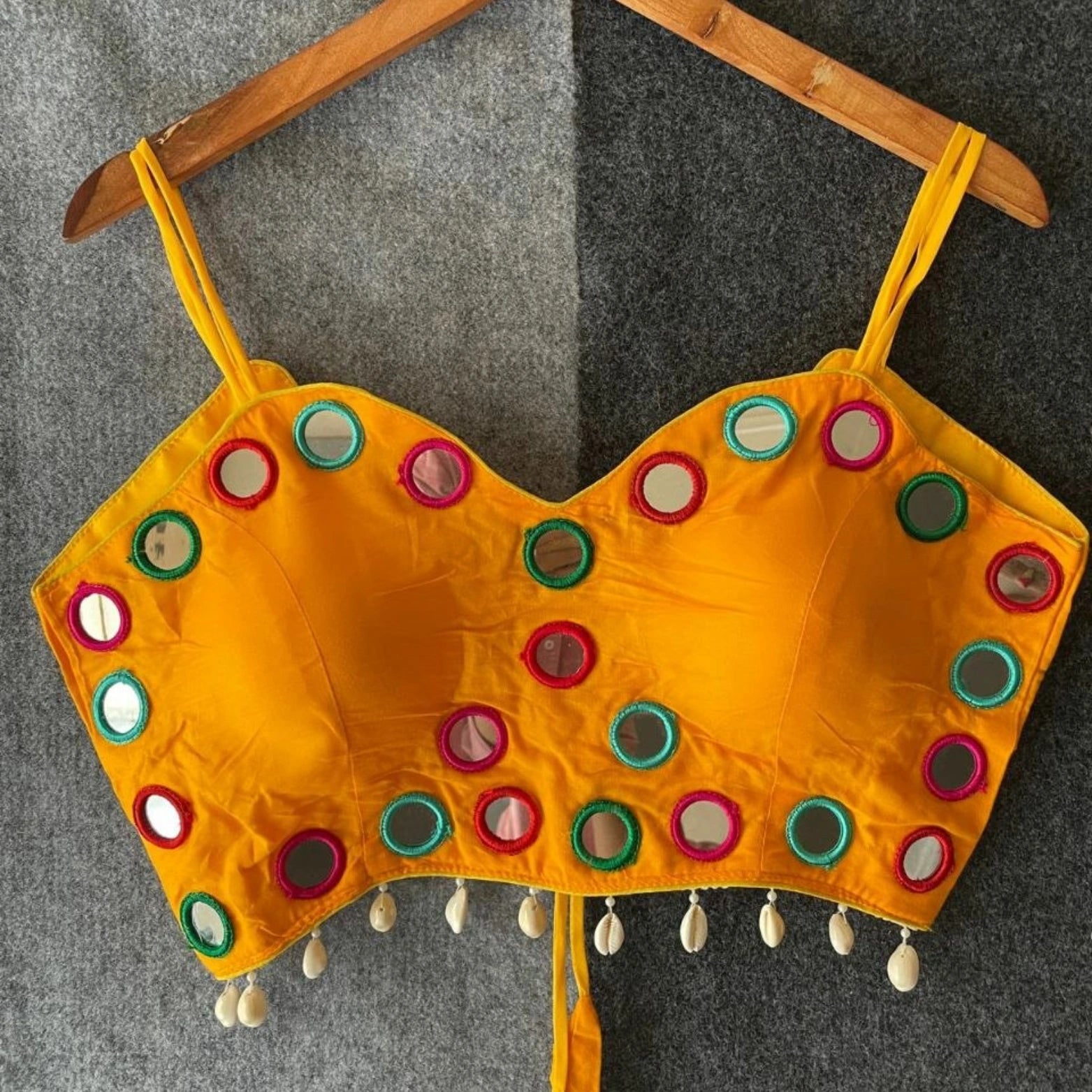 Spaghetti Strap Mirror Work Cotton Blouse