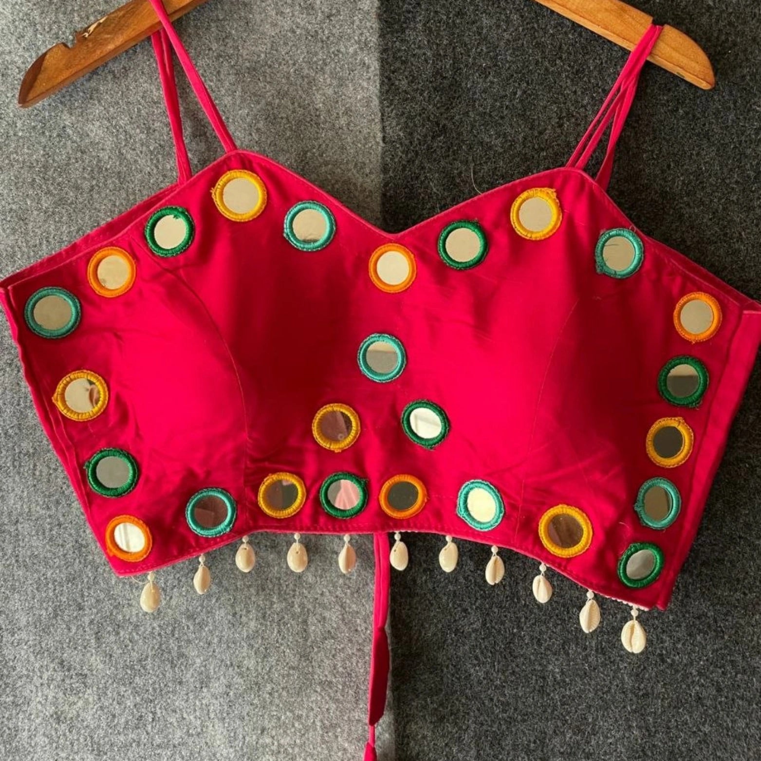 Spaghetti Strap Mirror Work Cotton Blouse