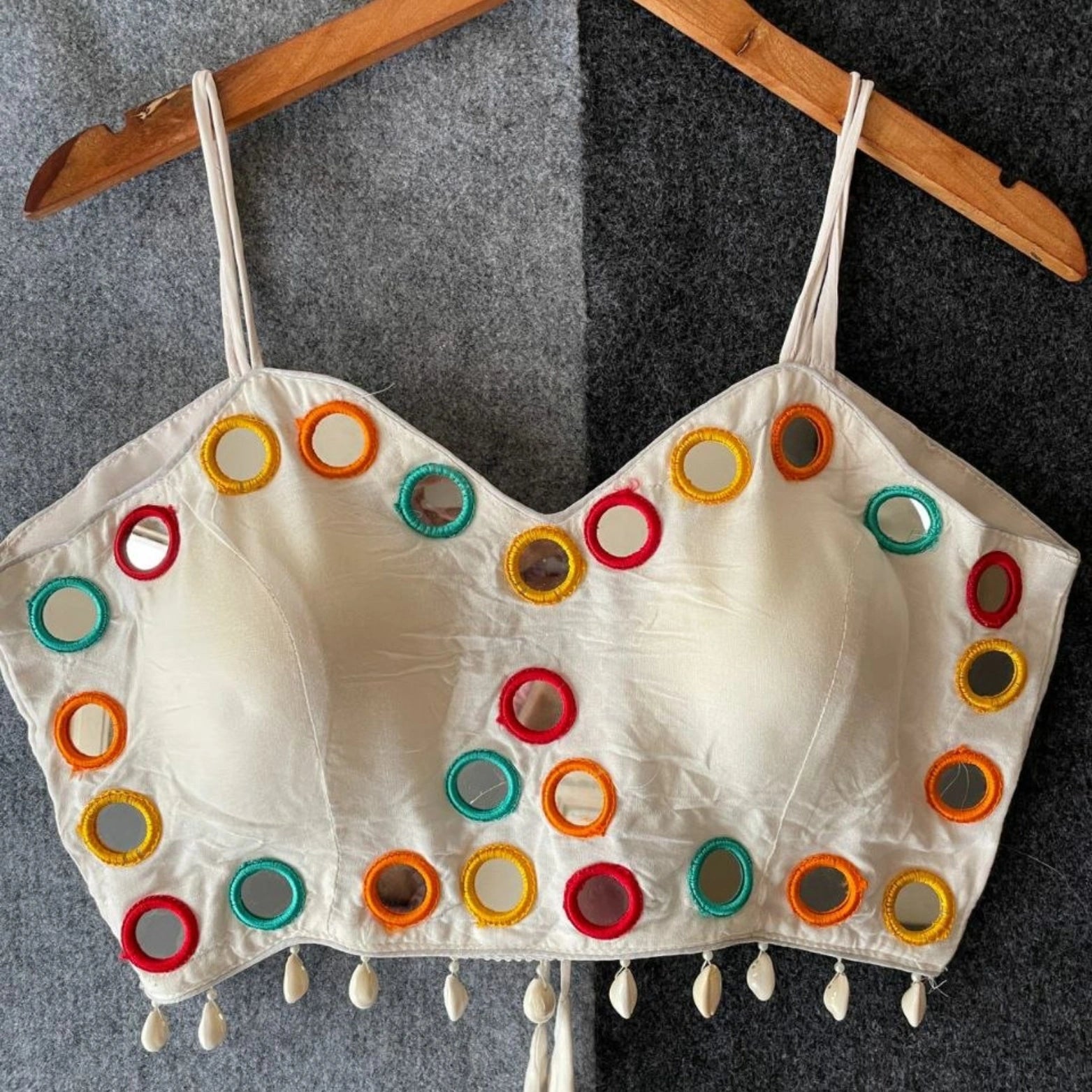 Spaghetti Strap Mirror Work Cotton Blouse