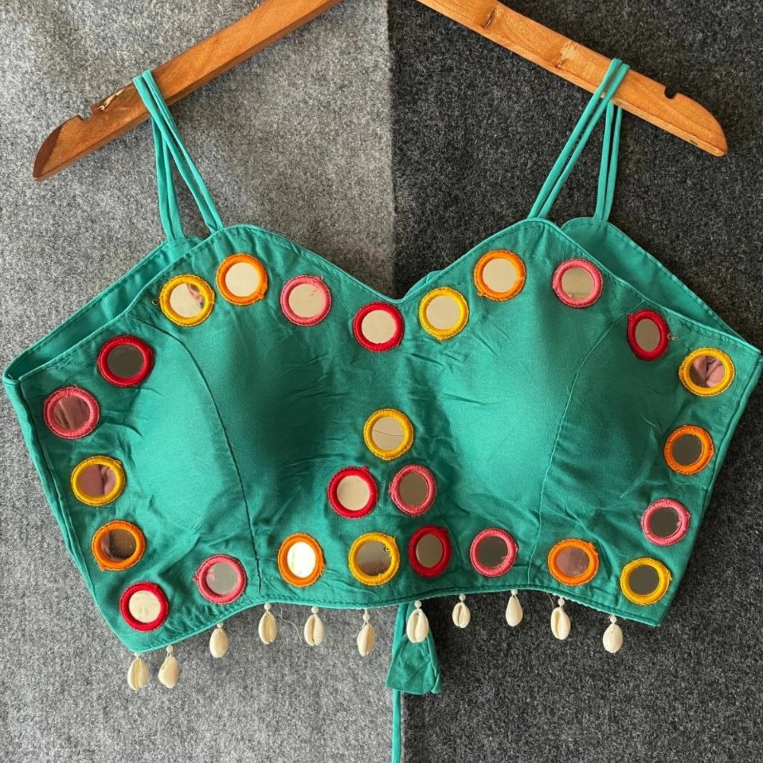 Spaghetti Strap Mirror Work Cotton Blouse
