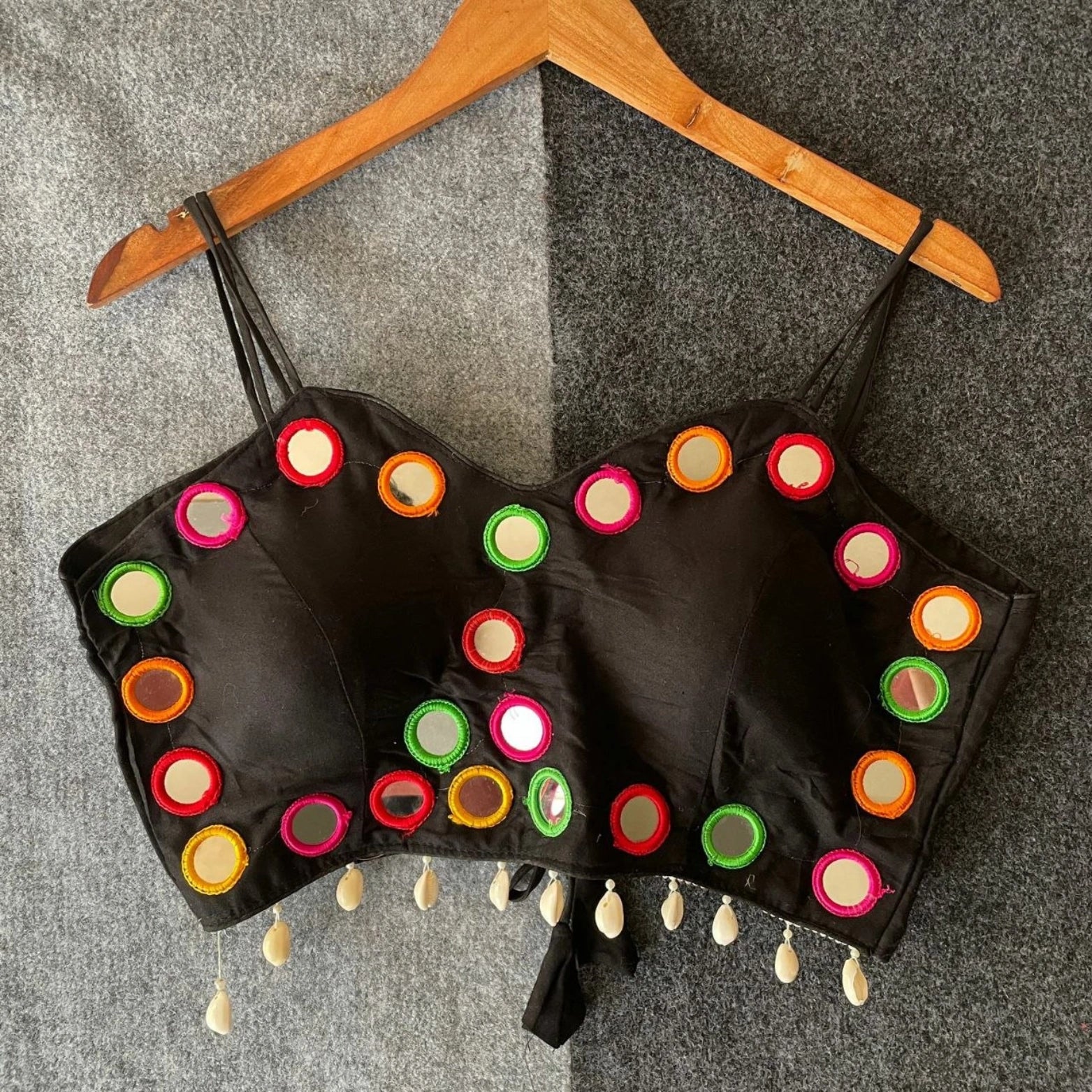 Spaghetti Strap Mirror Work Cotton Blouse