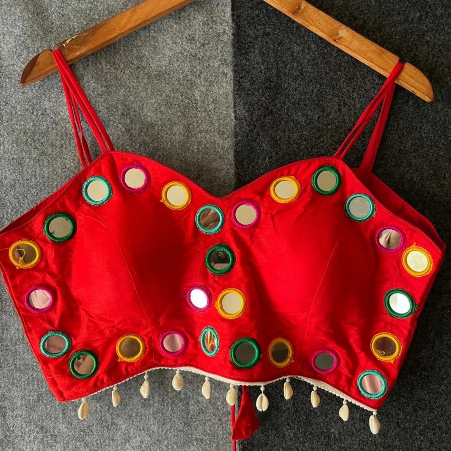 Spaghetti Strap Mirror Work Cotton Blouse