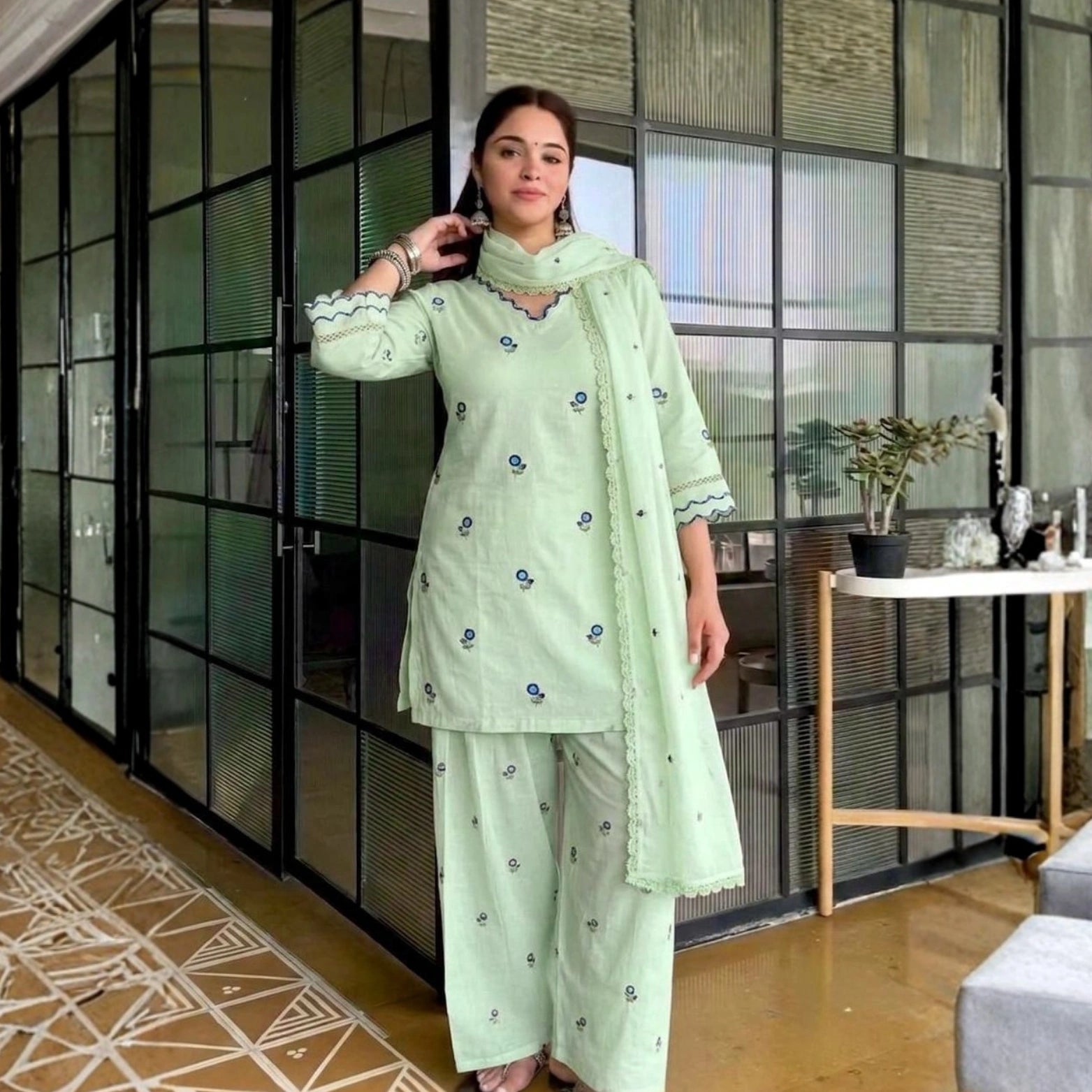 Mint Chanderi Farshi Suit Set