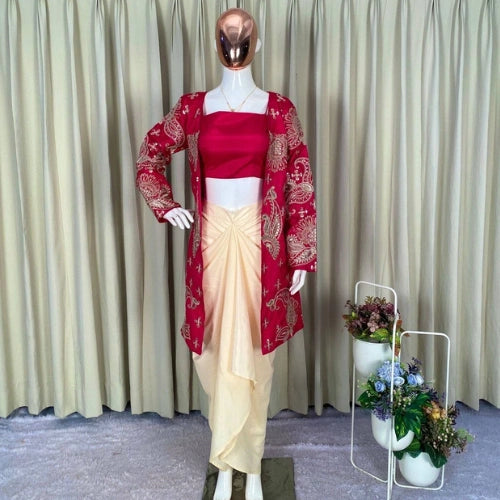 Draped Dhoti Skirt Set with Embroidered Koti