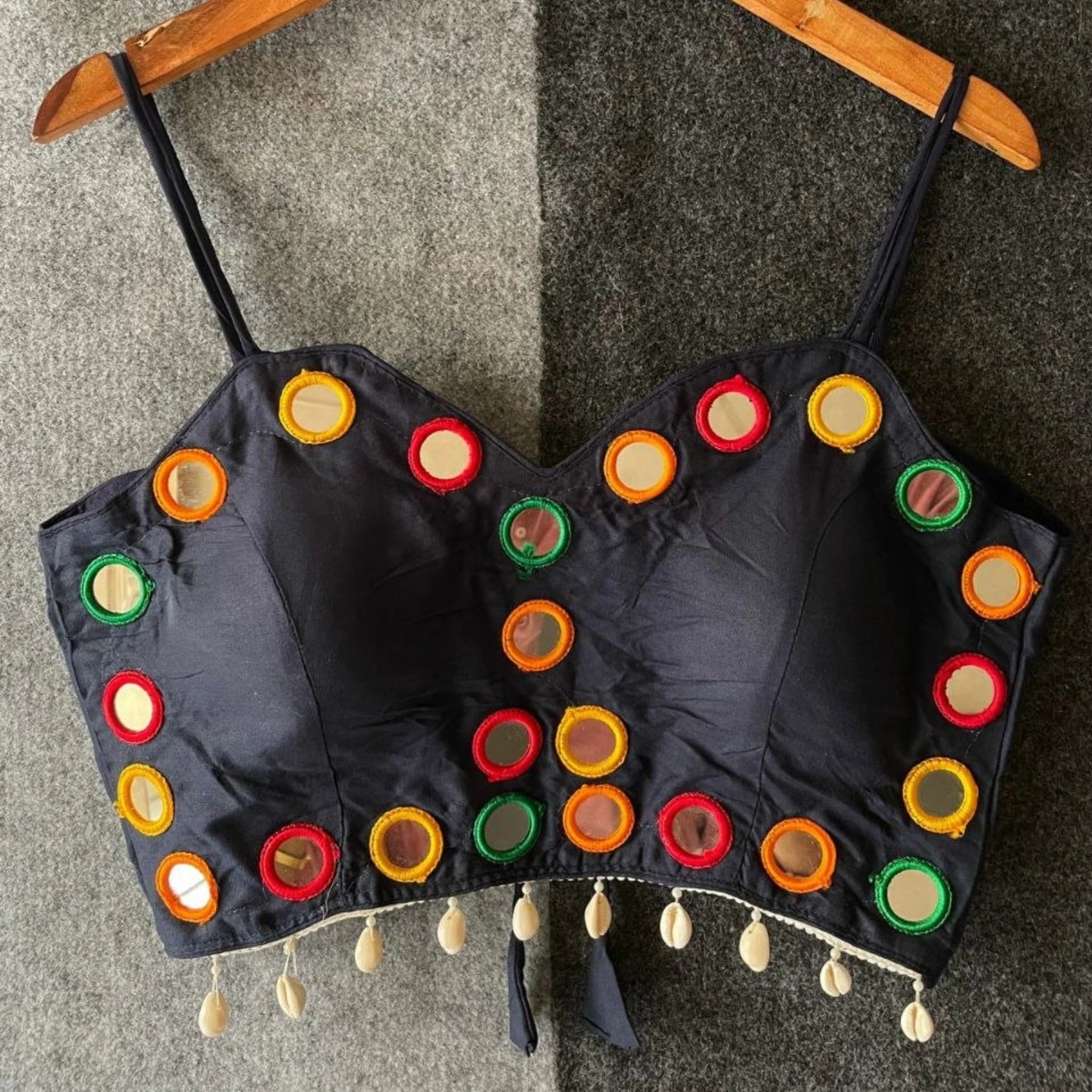 Spaghetti Strap Mirror Work Cotton Blouse