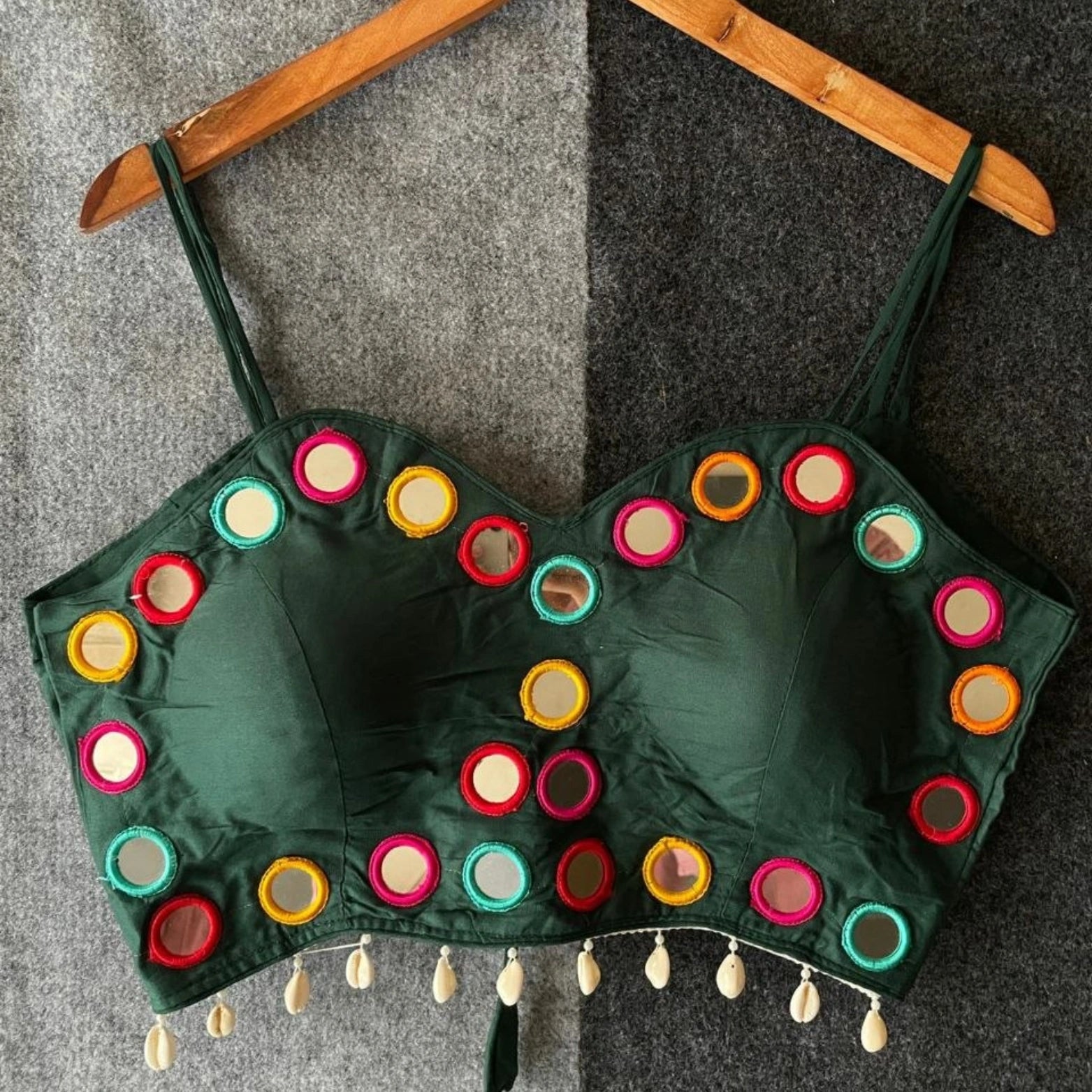 Spaghetti Strap Mirror Work Cotton Blouse