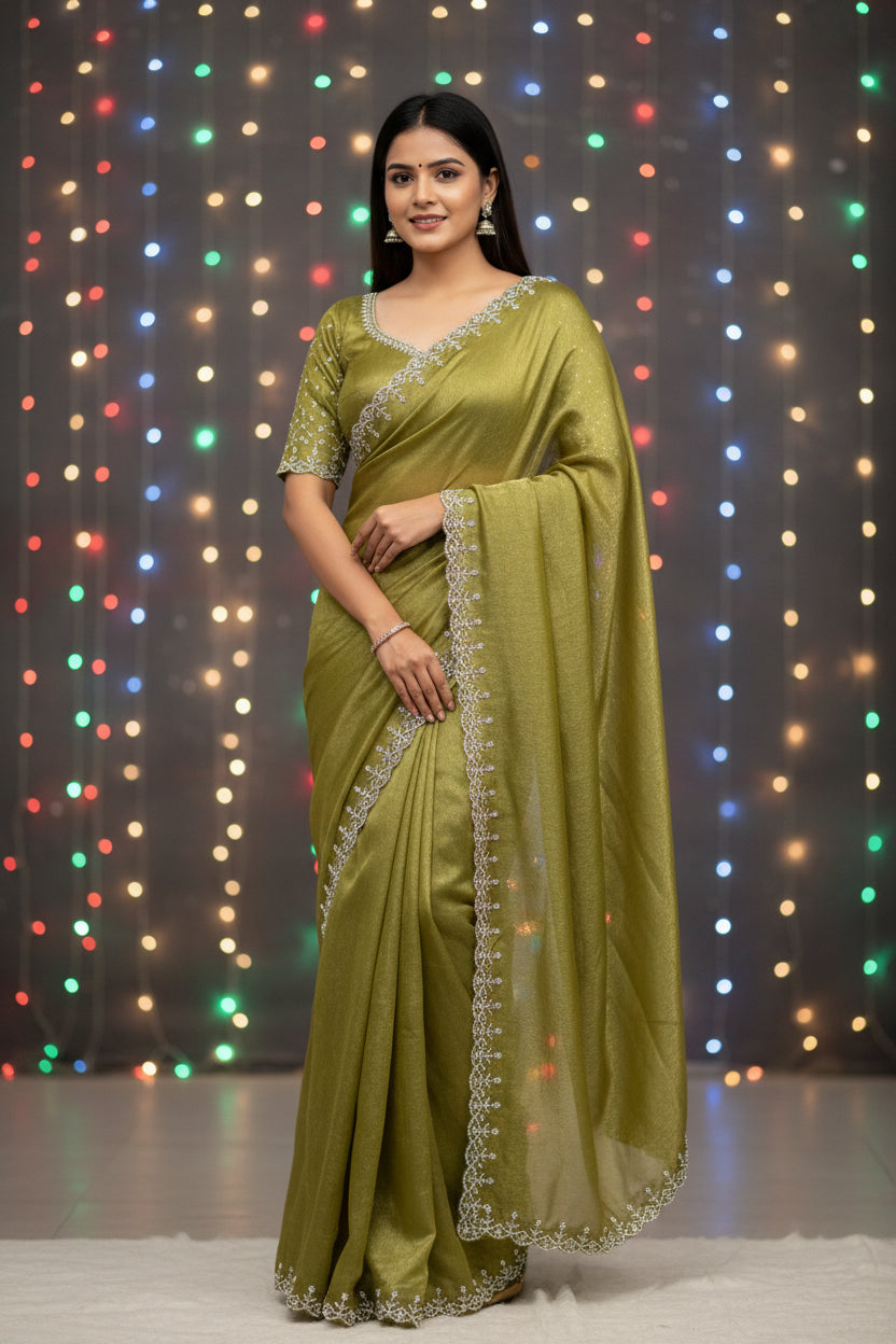 Fendi Satin Swarovski Border Saree