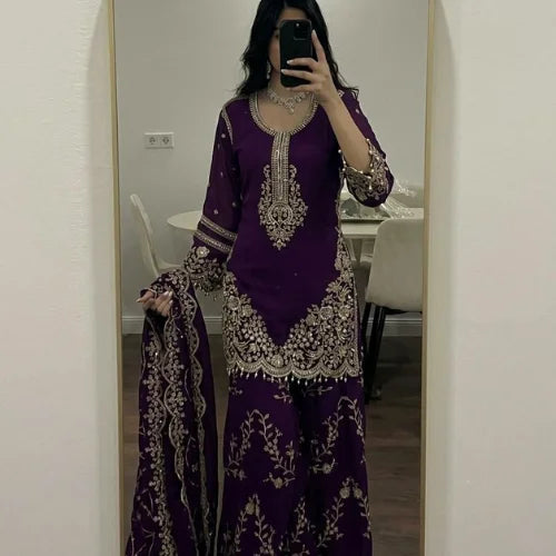 Heavy Embroidered Faux Georgette Suit Set
