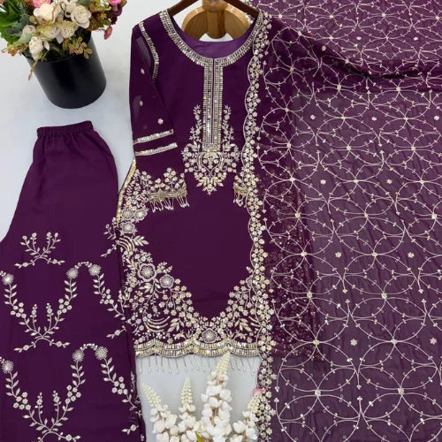 Heavy Embroidered Faux Georgette Suit Set