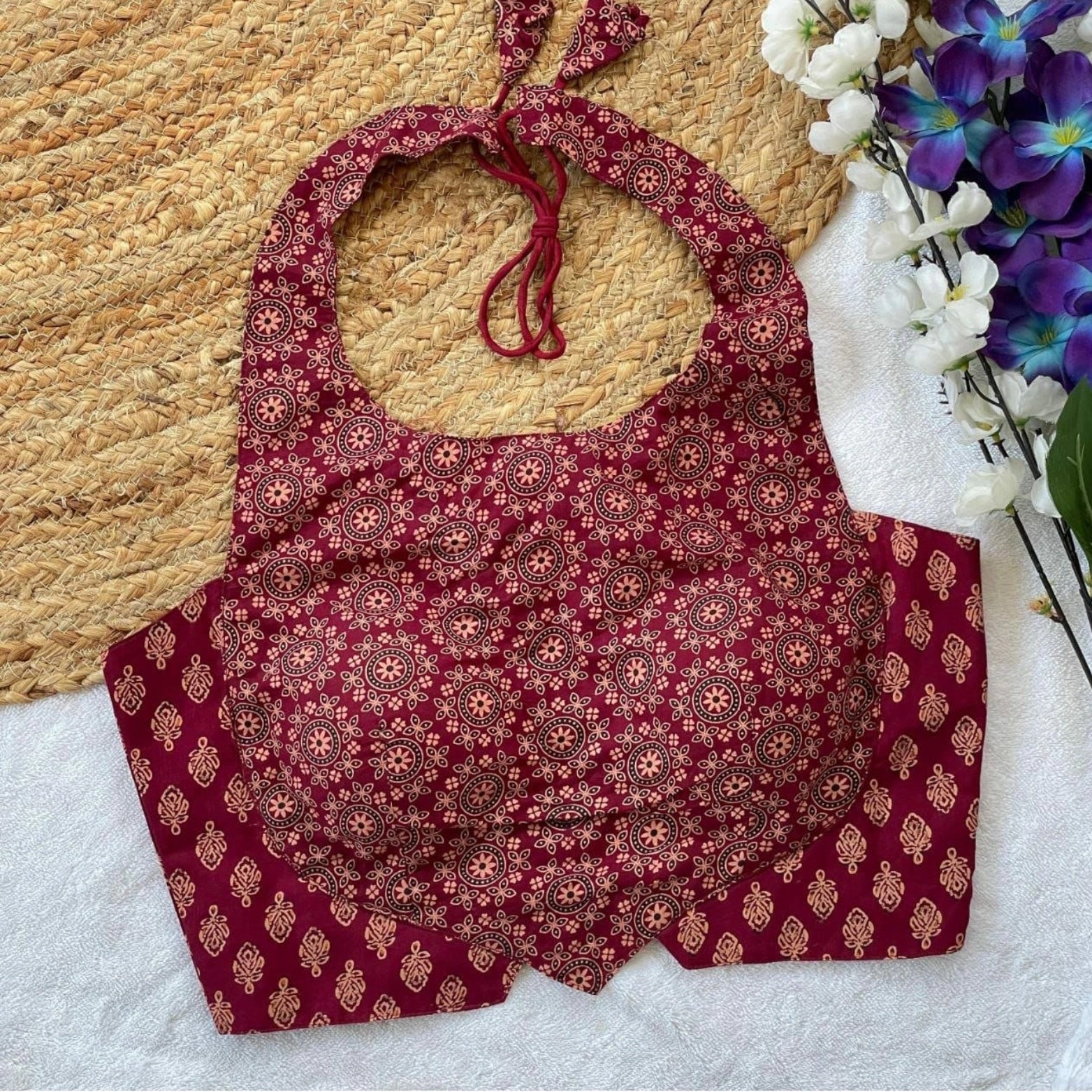 Pure Ajrakh Cotton Halter Neck Blouse
