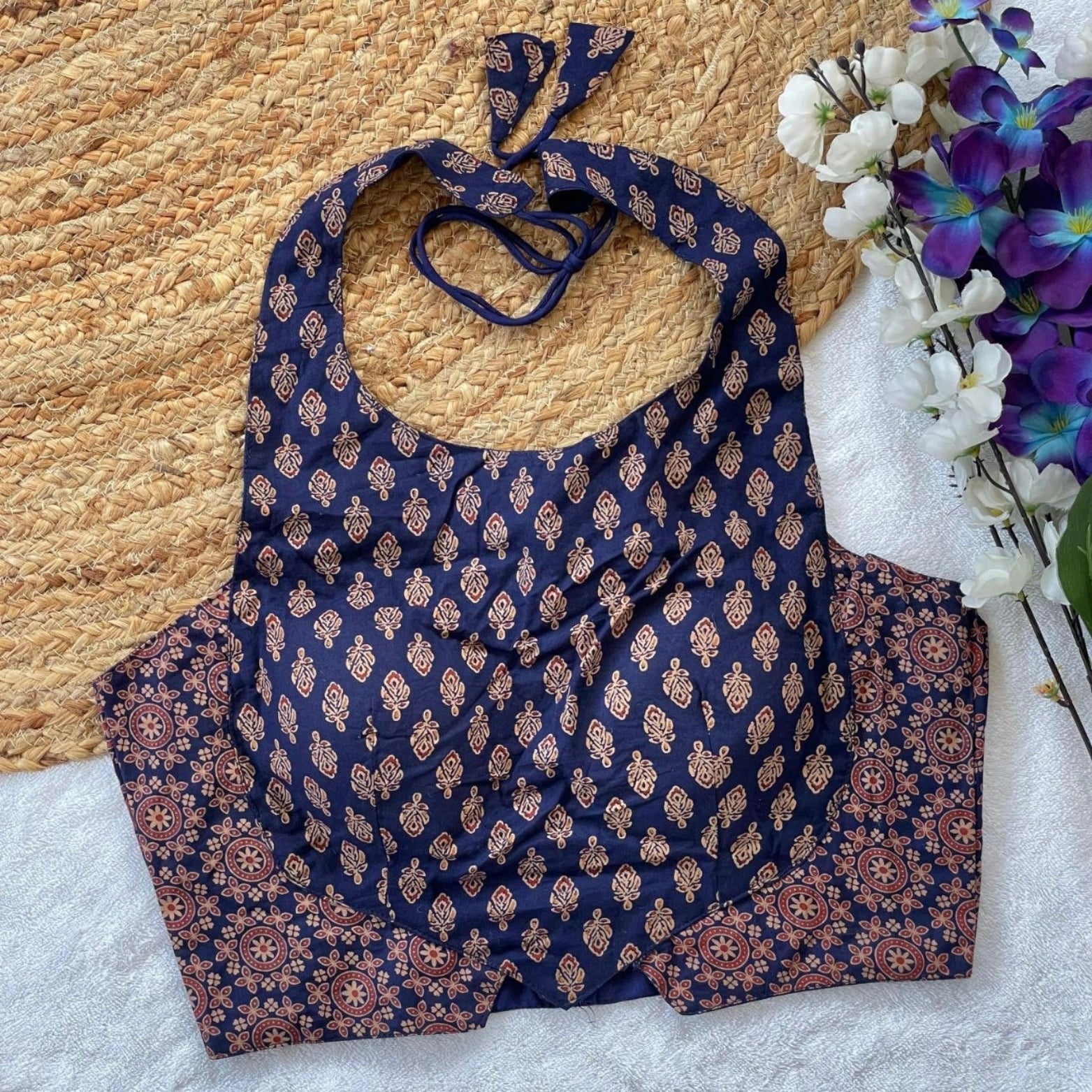 Pure Ajrakh Cotton Halter Neck Blouse