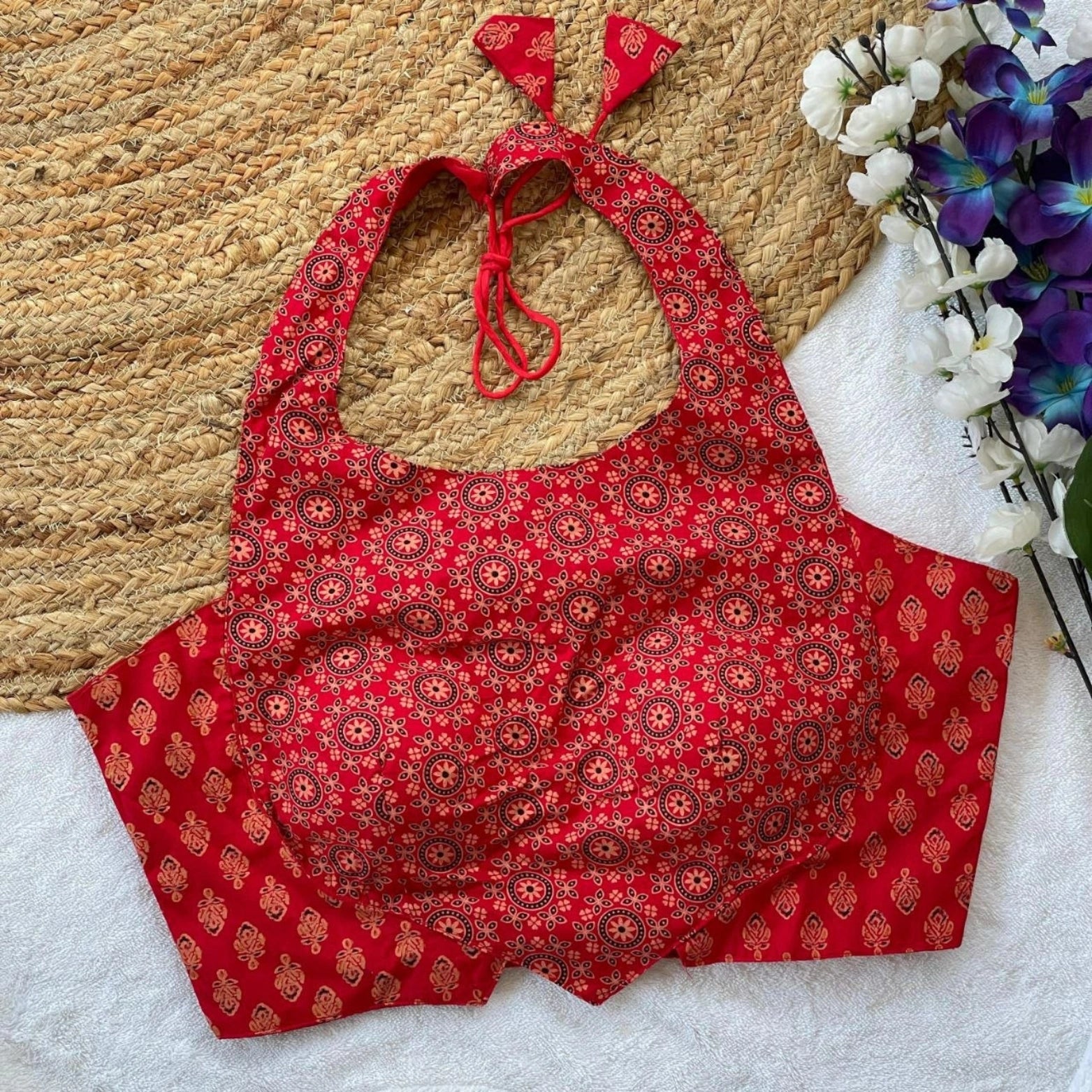 Pure Ajrakh Cotton Halter Neck Blouse
