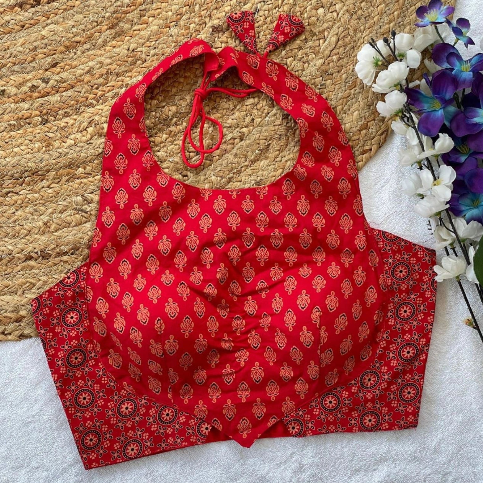 Pure Ajrakh Cotton Halter Neck Blouse