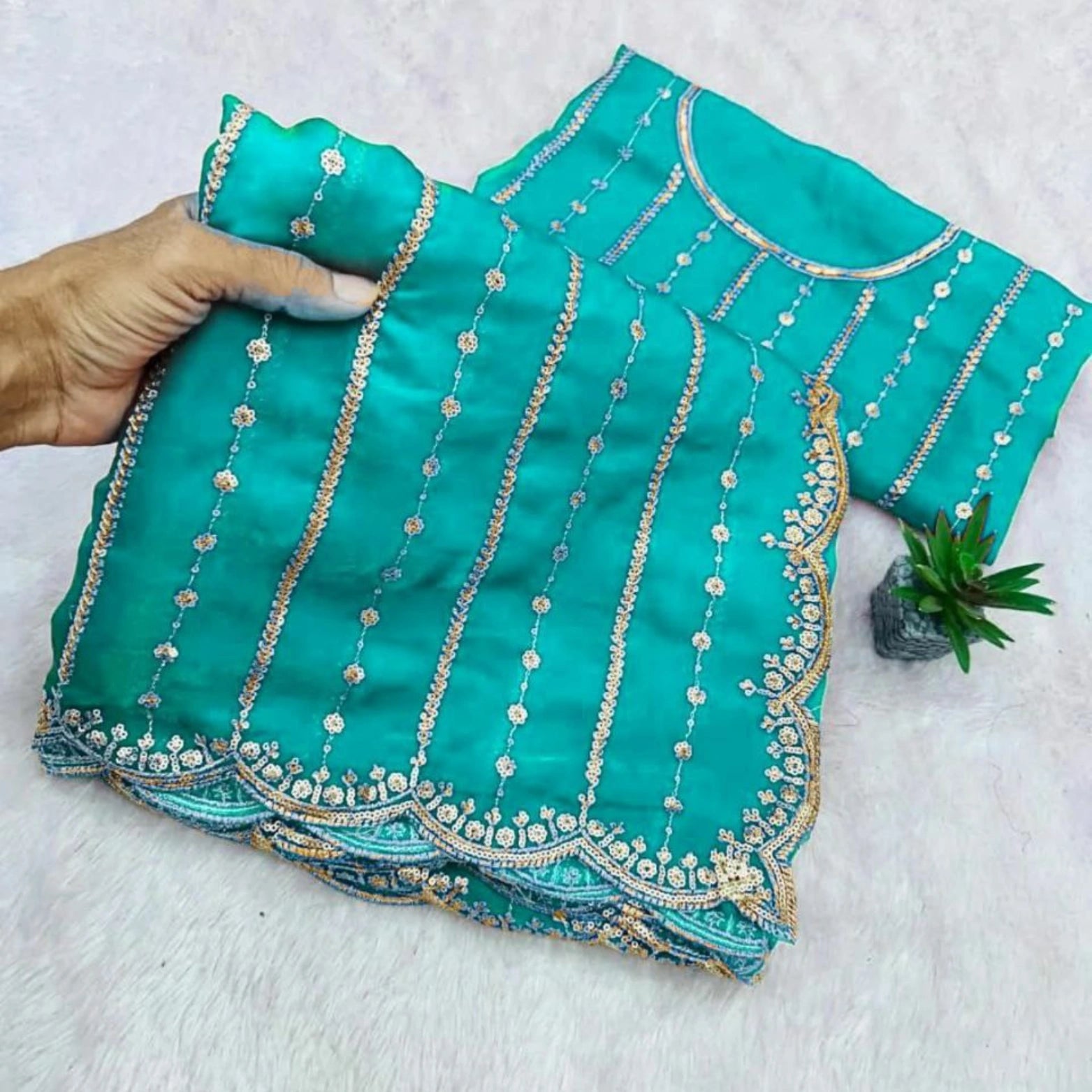 Fendi Satin Sequined Embroidery Work Saree