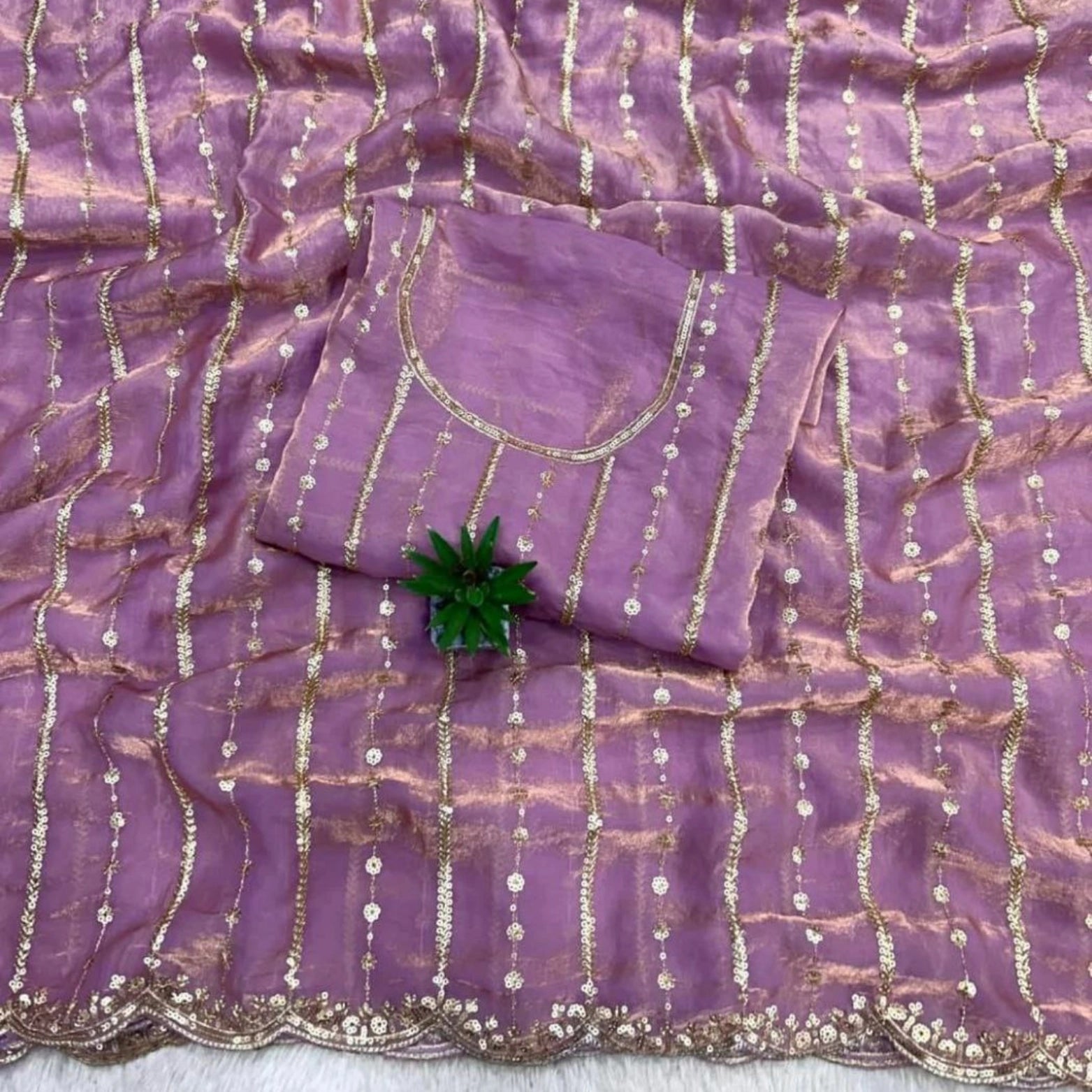Fendi Satin Sequined Embroidery Work Saree