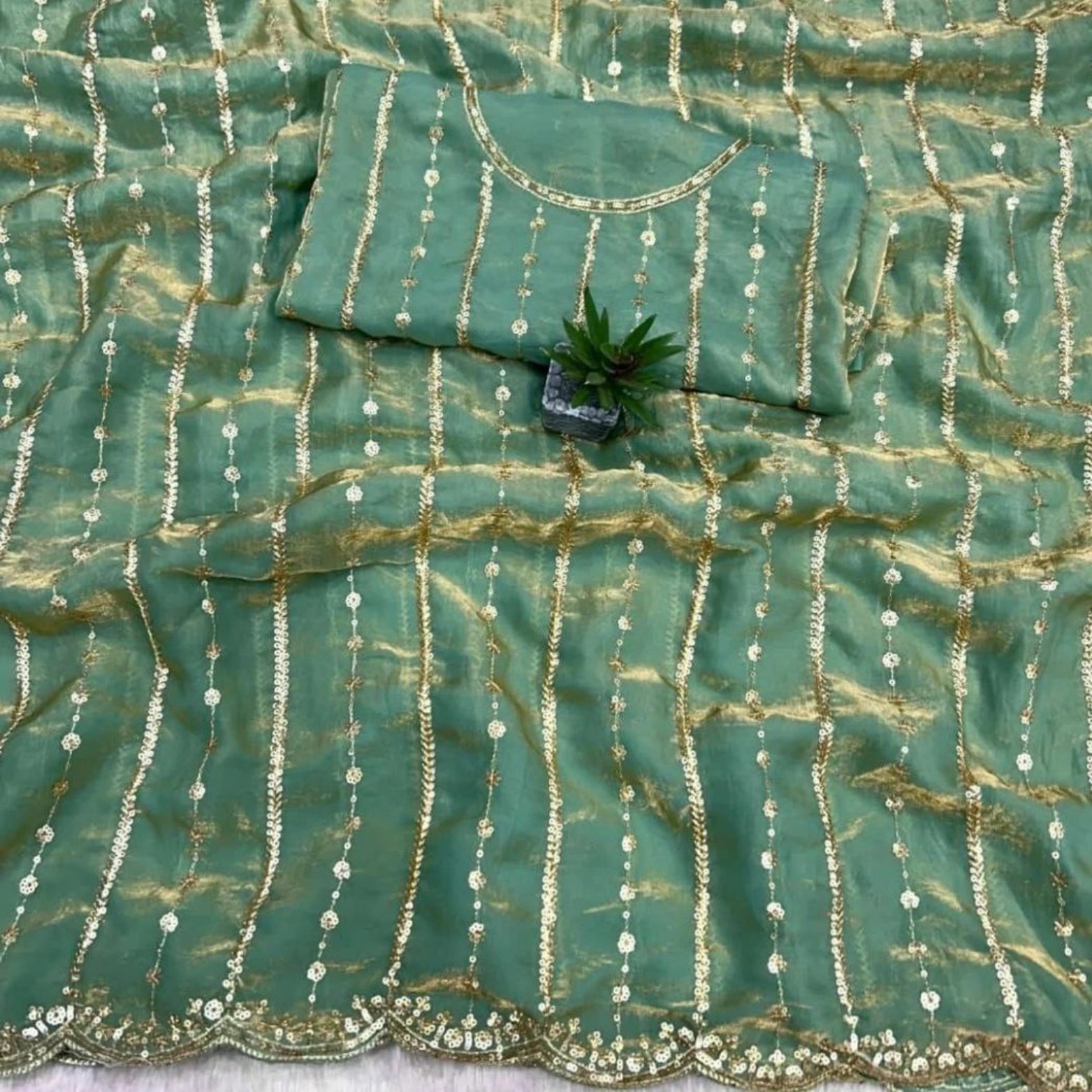 Fendi Satin Sequined Embroidery Work Saree