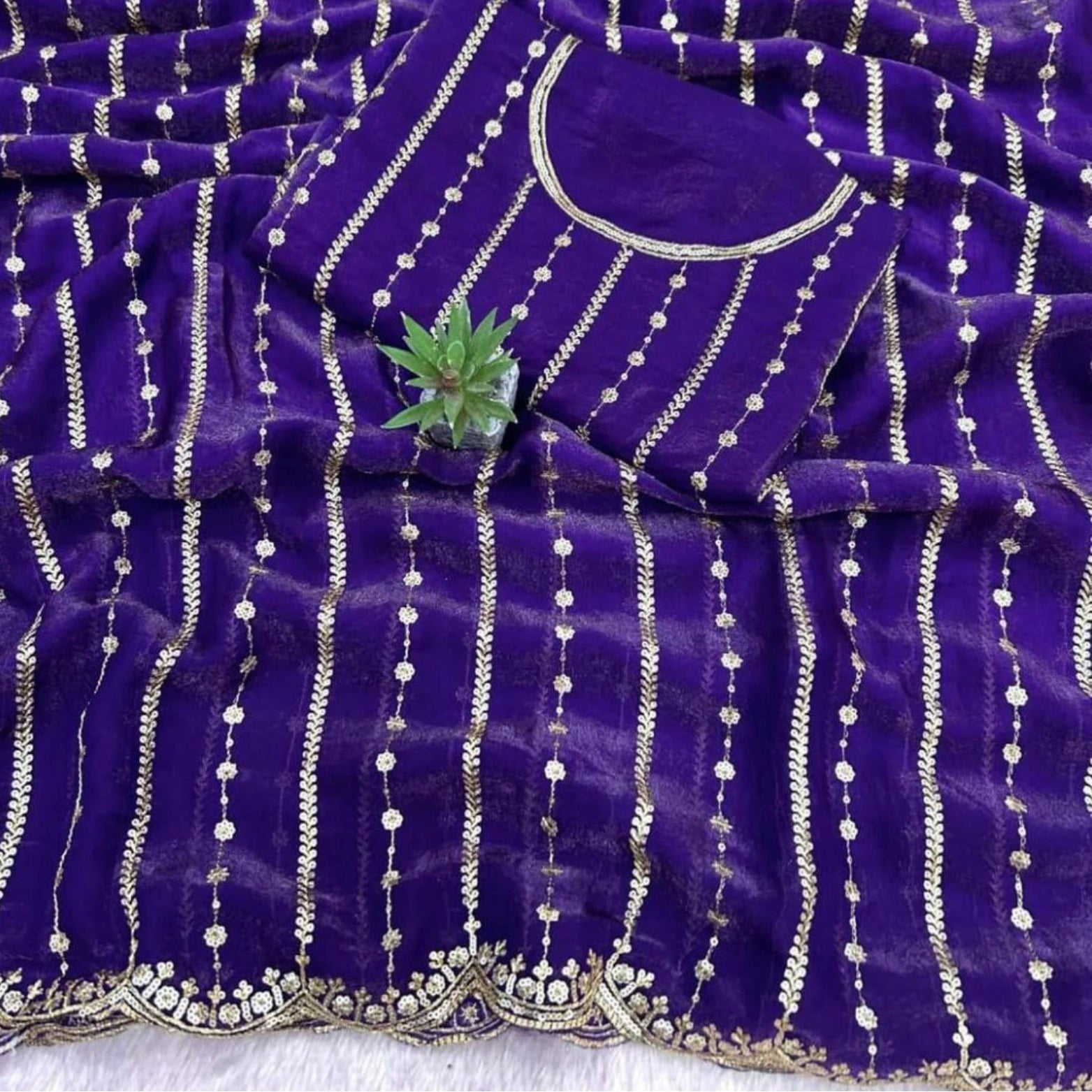 Fendi Satin Sequined Embroidery Work Saree