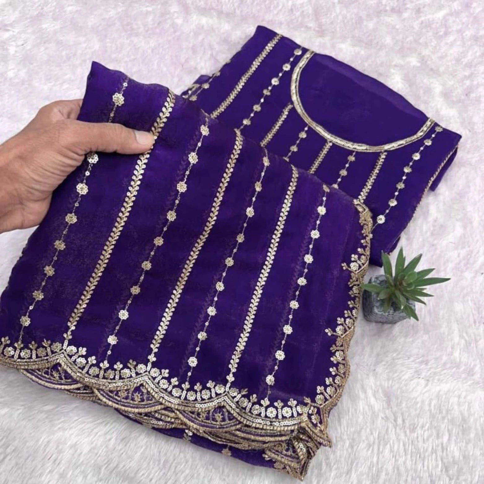 Fendi Satin Sequined Embroidery Work Saree