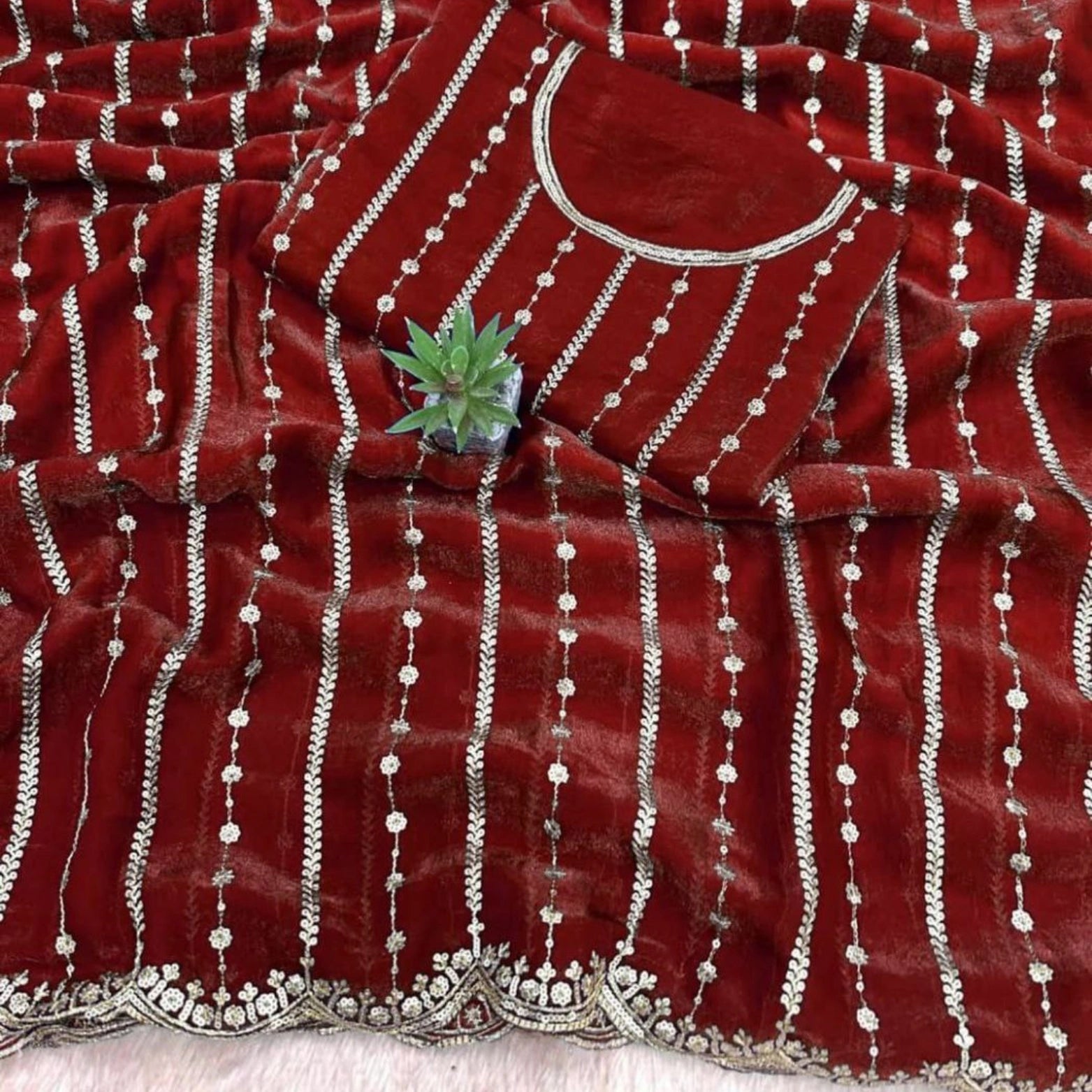 Fendi Satin Sequined Embroidery Work Saree