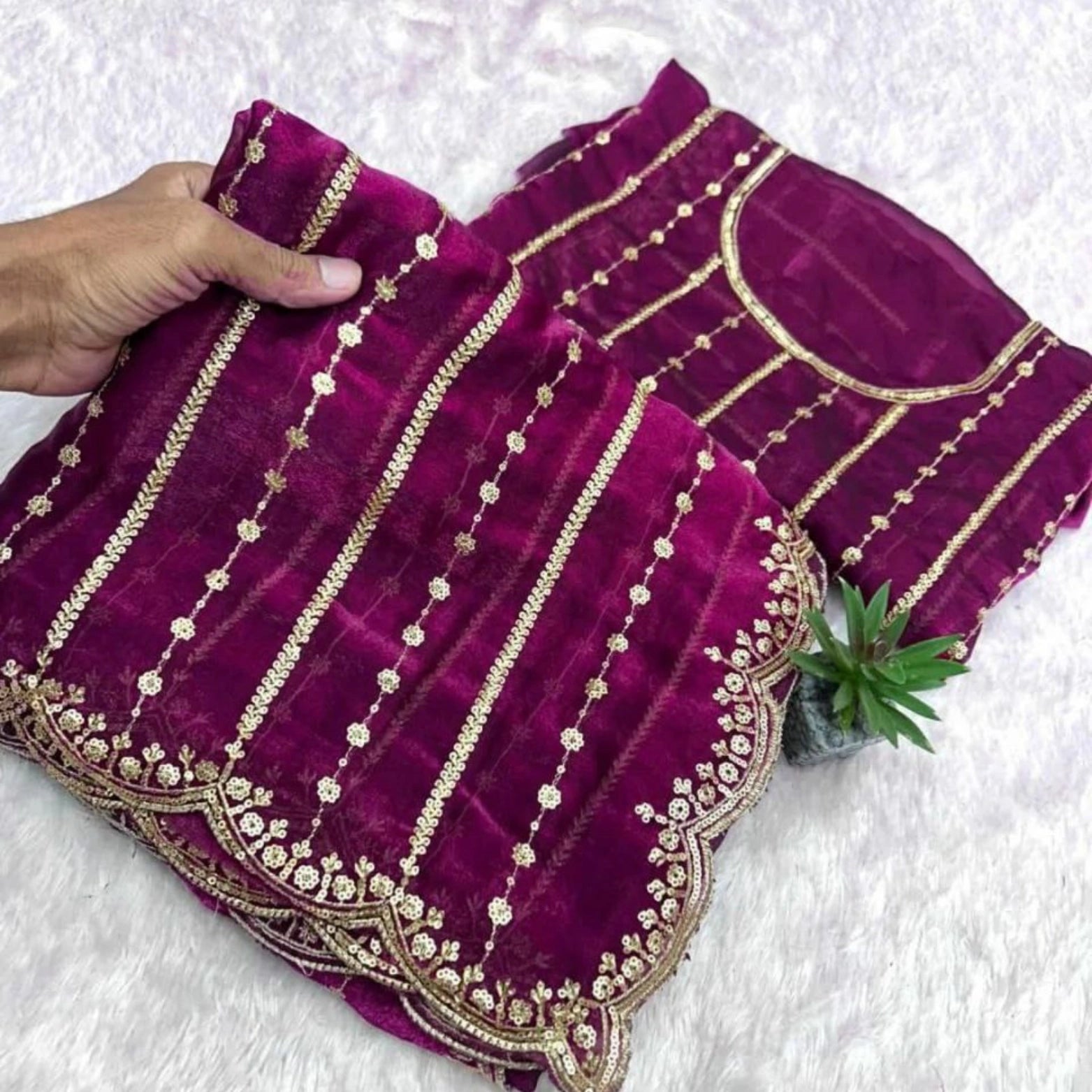 Fendi Satin Sequined Embroidery Work Saree