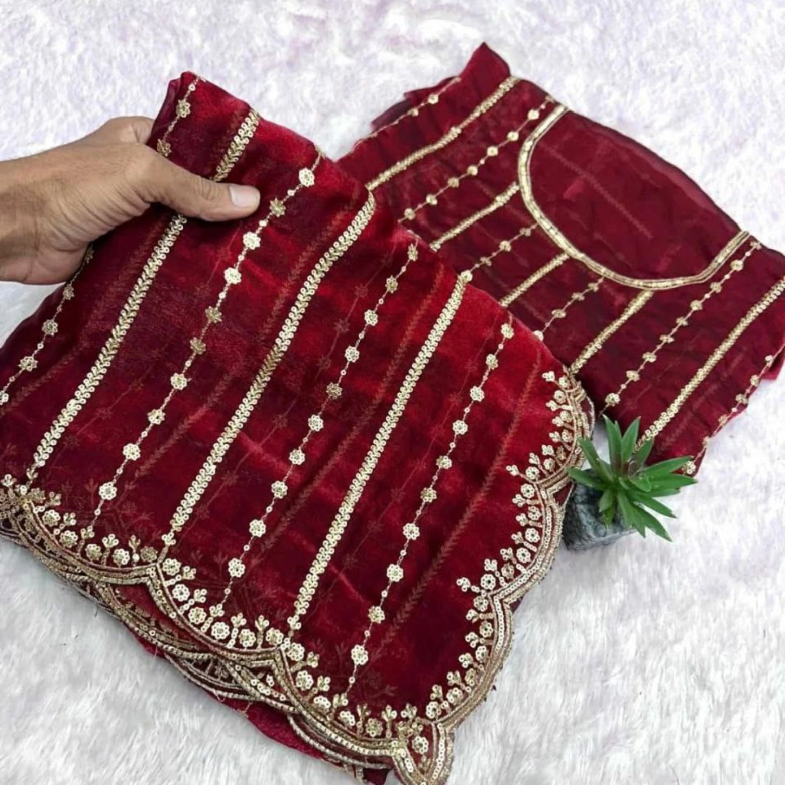 Fendi Satin Sequined Embroidery Work Saree