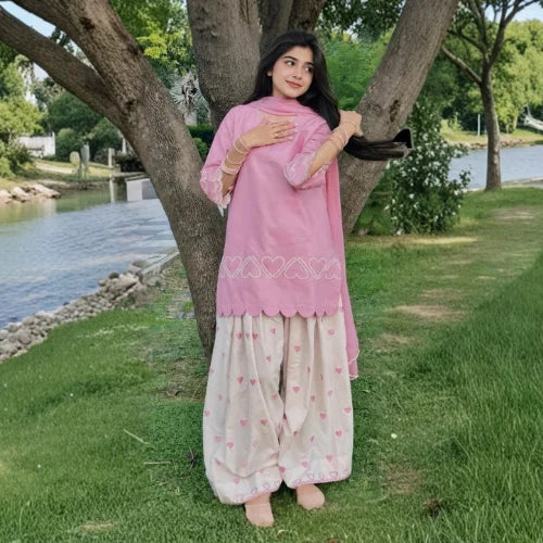 Multi-Color Embroidered Roman Silk Farshi Suit Set