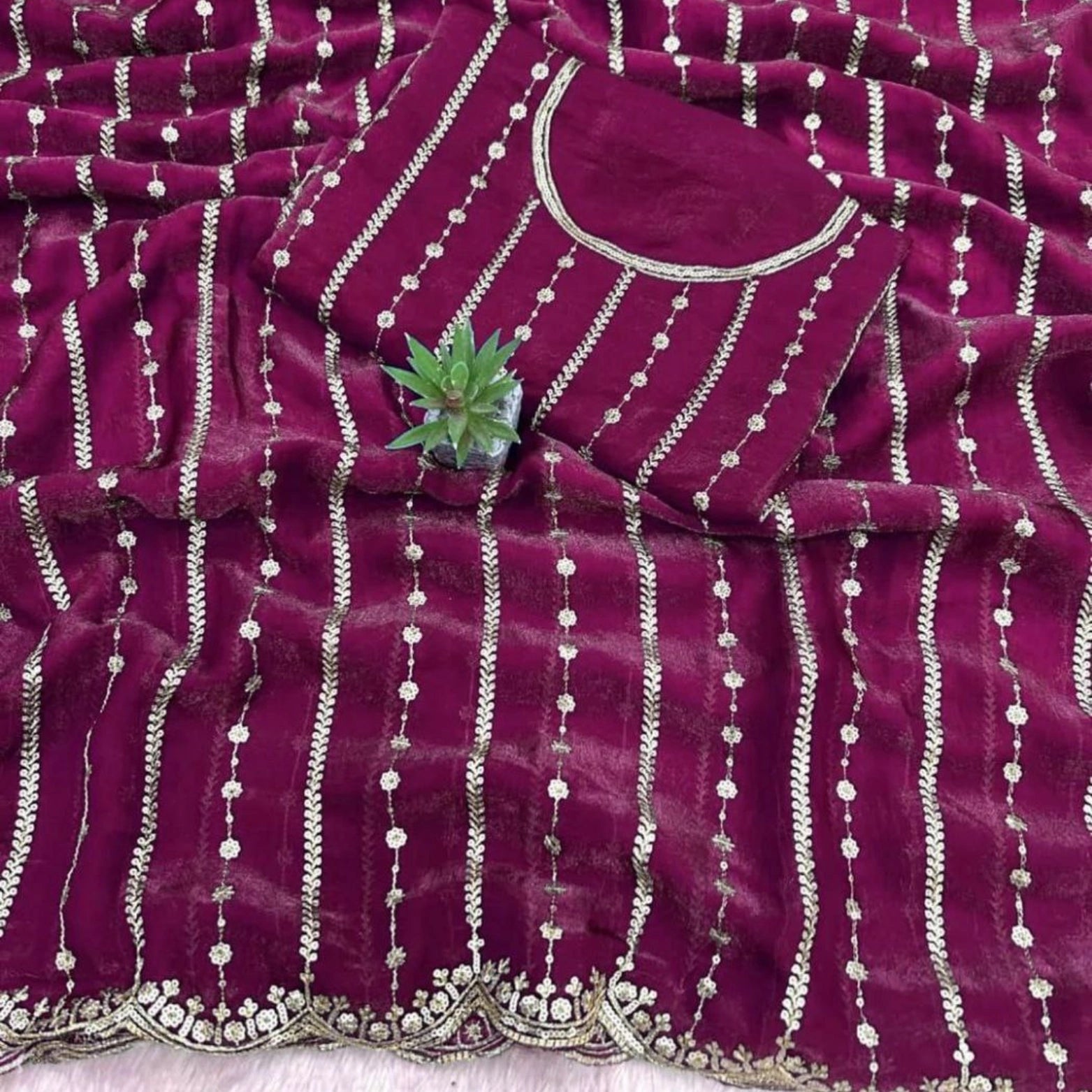 Fendi Satin Sequined Embroidery Work Saree