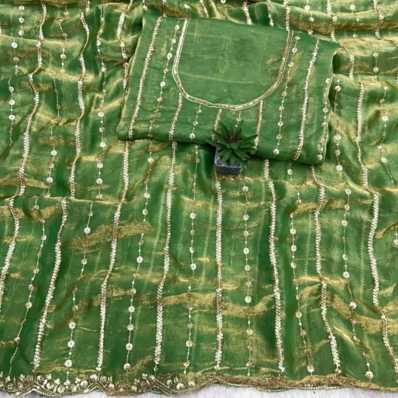 Fendi Satin Sequined Embroidery Work Saree